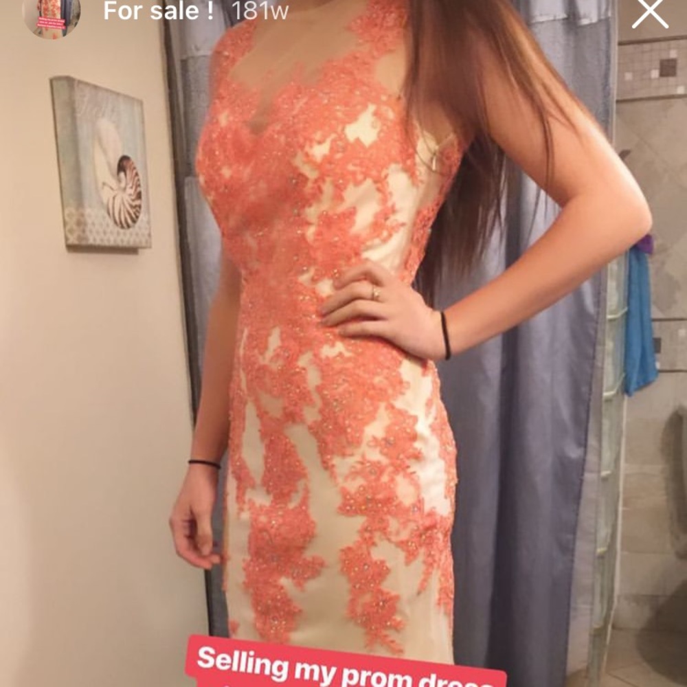 Beautiful long ball gown peach pink and white great congratulation worn once